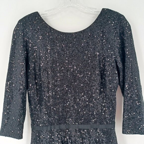 Maia Dress Womens Sz 4 Black Sequins Skater Short 3/4 Sleeve Cocktail Party Prom - Picture 4 of 14